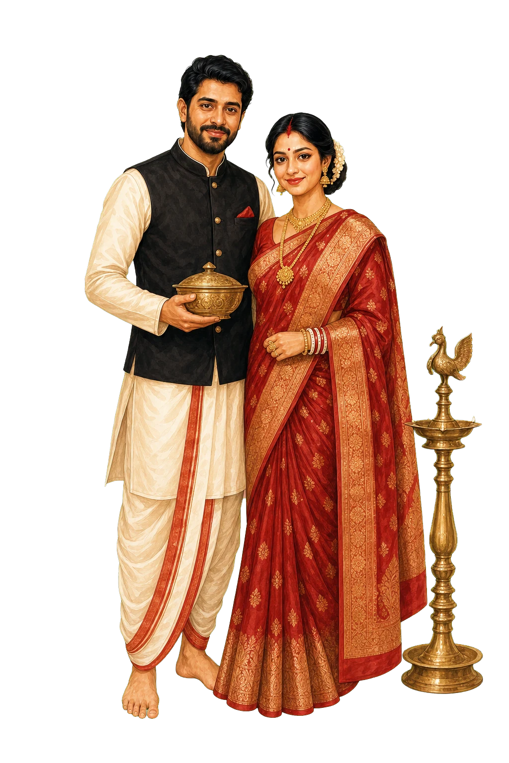 Arjun and Nandini dressed for their Bou Bhaat reception