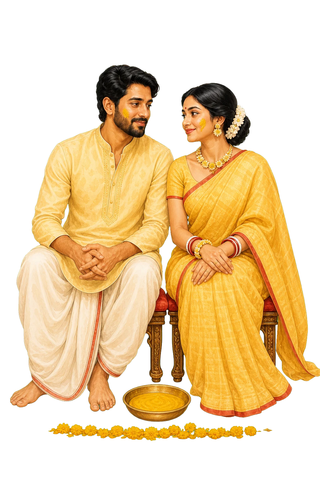 Arjun and Nandini at their Gaye Holud ceremony